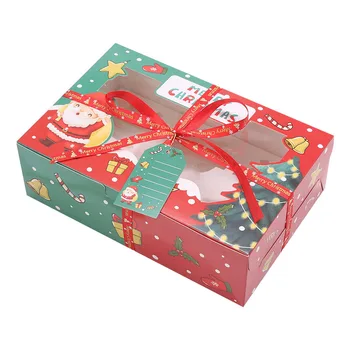 10-15 KS Vianočné Cupcake Pack Box Muffin Tortu Otvoriť Okno Transparentné Darčekový Balíček Takeaway Dezert Veľkoobchod Dovolenku Strany