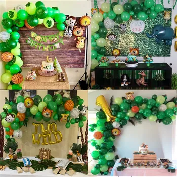 109pcs Jungle Zvierat Balóny Garland Safari Tému Party Dodávky Deti chlapec narodeninová párty, Baby Sprcha dekorácie Zelený Balón