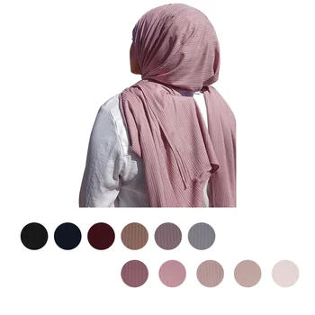 2021 Ženy rebrovaný hidžáb pletenie Žakárové Bavlnená Šatka Úsek Jersey Šály, Moslim Hidžáb Dlhé Pevné Islamskej Šatky