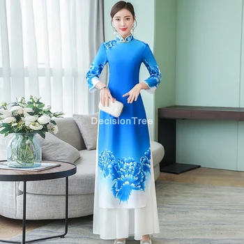 2022 žena šifón aodai vietnam tradičné oblečenie ao dai vietnam šaty ženy šaty lepšiu cheongsam orientálne šaty