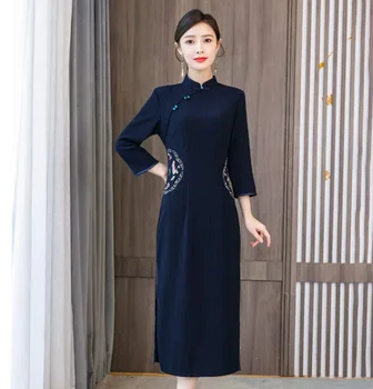 2023 čipky qipao tradičné čínske šaty dámske saténové qipao retro vintage vestidos cheongsam vintage šaty elegantné šaty