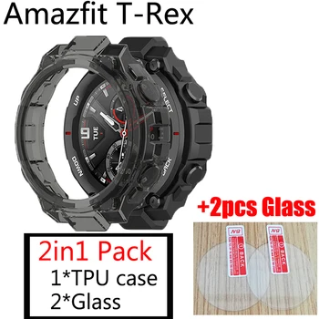 2v1 Pre Amazfit T-Rex pro Prípade Sledovať TPU Ochranný Kryt Plášťa Rám Chránič Náramok+amazfit t-rex sklo screen protector