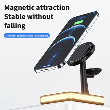 3 v 1 Magnetické Bezdrôtový Nabíjací Stojan S Nočné Svetlo Qi Poplatok Indukčné Stanica Pre iPhone 13 12 Pro Max Apple Hodinky Airpods