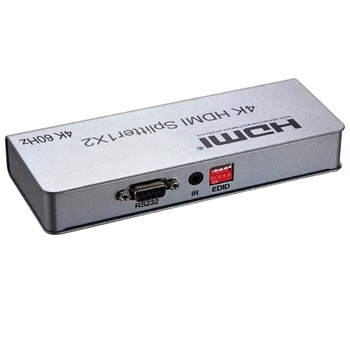 4K 60Hz HDMI Rozbočovač HDMI 2.0 HDR EDID RS232 1X2 Rozdeľovač Audio Video Converter, 1: 2 pre PS4 Fotoaparát, PC, TV Duálne Zobrazovanie