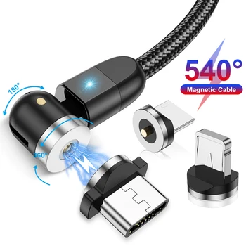 540 Otáčania Magnetické Micro USB Typu C Kábel Rýchle Nabíjanie Magnet Nabíjačku Drôt, Kábel Pre iPhone 12 11 Xiao Samsung Huawei
