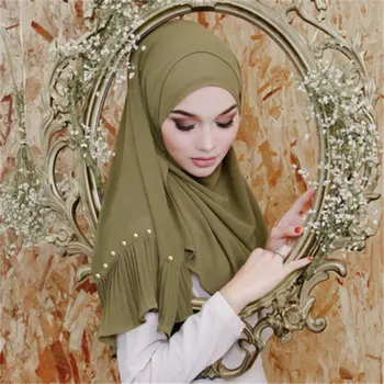 72*185 cm trendy šifón perly šatka pre dámy moslimských crinkle hidžáb šatku femme musulman islamskej šatky šály hlavu šatku