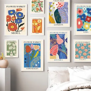 9pcs Kvetinový Trh Stenu Nordic Plagát A Tlač Pre Obývacia Izba Leaf Estetický Obraz Home Art Decor Plátno na Maľovanie Obrázok