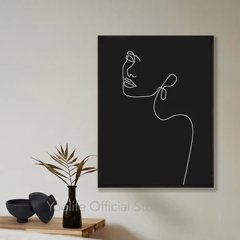 Abstrakt Žena Tvár Jednom Riadku, Kreslenie, Maľovanie Čiernej a Bielej Minimalistický Wall Art Obraz Modernej Plagát Domov Izba Stenu Decor