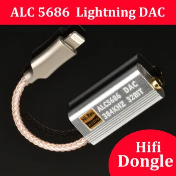 ALC5686 Lightning DAC dekódovanie 3,5 mm HIFI Zosilňovač adaptér, slúchadlá kábel zariadenia Zvuk amplifie 32bits/384KHz Pre ios Dongle