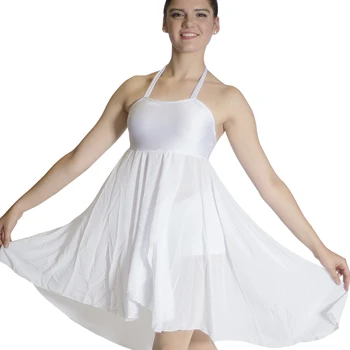 Biela Lyrickej Ohlávka Tanečné Šaty s Spodky Šifón Sukne Dancewear Výkon Kostým