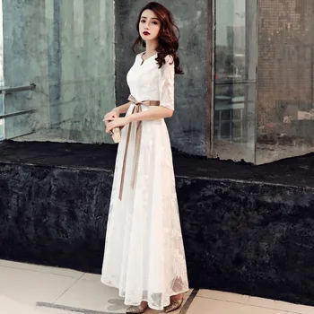 Biela tvaru Orientálna Čínska Svadba Ženskej Polovice Rukáv Cheongsam Vintage Večerné Šaty Celebrity Elegantné Spoločenské Šaty 3XL
