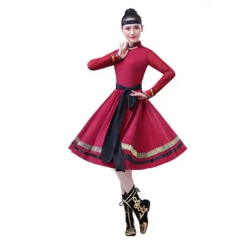 Burgundsko Plus Veľkosť mongolskej Monority Tanečné Oblečenie Festival Štádium Kostým pre Ženy Národného Tanca Nosiť Šaty