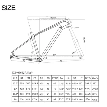BXT uhlíkových vlákien mountain bike rám 27.5 v rámu, sedlovky Hliníkové časti BSA 1-1/8to1-1/2 uhlíkových vlákien mountain bike rám