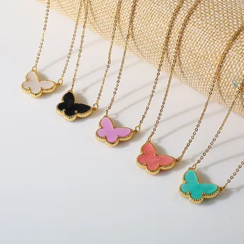 CARLIDANA Luxusné Farebné Shell Prívesok Motýľ Náhrdelník pre Ženy, Jemné Šperky, Zlatá Farba Á Reťazca Choker Náhrdelníky