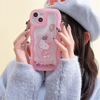 Cartoon Sanrio Hello Kitty Cinnamoroll Luxusné Sequin Quicksand Telefón púzdra Pre iPhone 14 13 12 11 Pro Max Zadný Kryt Y2k Dievča
