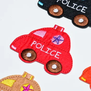 Cartoon Žehlička na Škvrny Policajné Auto Vyšívané Appliques DIY Šijací materiál pre Deti, Oblečenie Multi-farby Malý Termo Nálepky