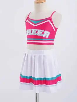 Dievčatá, Deti Cheerleading Kostým, Šaty Špagety Popruhy Topy s Skladaný Mini Sukne bez Rukávov Roztlieskavačky Oblečenie