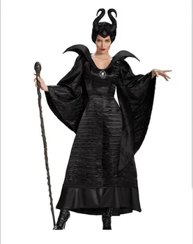 Disney Maleficent Cosplay Kostým Halloween Film Luxusné Čierne Rúcho Zlá Kráľovná Čarodejnice Šaty Cosplay Kostým Party Set Dospelých