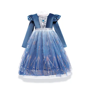 Disney Mrazené Kostým Elsa Šaty Dievčatá Strana Vestidos Cosplay Dievča Oblečenie Snehová Kráľovná Plesové Šaty Zimné Narodeniny Princezná Šaty