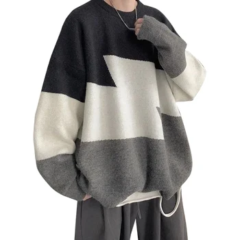 Farby zodpovedajúce sveter Hong Kong štýl novej pánskej sveter kórejská verzia voľné lenivý štýl kabát pánskej módy študent spodnej kabát