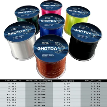 GHOTDA 500m Super Silné vlasec Japonsko Monofil Nylon vlasec 4.4-28.6 LB