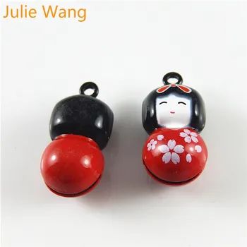 Julie Wang 5 Ks Mini Zliatiny Červená Smalt Japonské Bábiky Bell Kúzlo Pre Šperky, Takže Náhrdelník Prívesok Zistenia Kovové Príslušenstvo