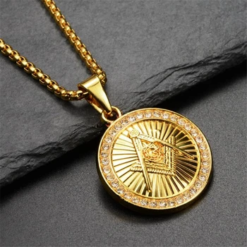 Klasická Móda Freemason Kola Medaila Vykladané Zirkón Prívesok Náhrdelník Mužov je Hip Hop, Rock Party Šperky