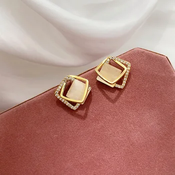 Kórejský Elegantný Kameň Opál Drop Náušnice Pre Ženy Móda Geometrické Crystal Visieť Ucho Šperky Dievča Luxusné Príslušenstvo