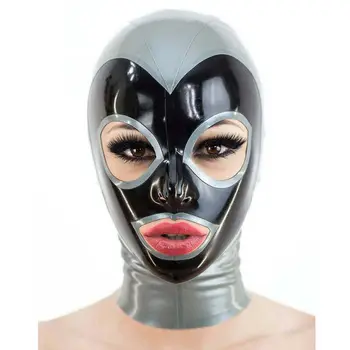 Latex Kapota Striebro Šitie Black Späť na Zips Otvoriť Oči a Ústa Gumové Masky Ručné Halloween Cosplay Kostýmy pre Ženy