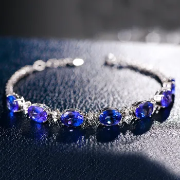 Luxusné 925 Sterling Silver Náramky Pre Ženy S Blue Sapphire Drahokam Lady Jemné Šperky Veľkoobchod Darček