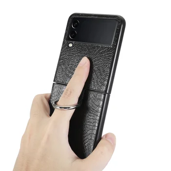Luxusné Bussine Kožené Textúra Telefón puzdro Pre Samsung Galaxy Z Flip 4 3 Shockproof Krúžok Zadný Kryt pre Samsung Z Flip4 Z Flip3