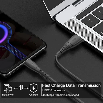 Micro USB Kábel Zdvíhateľnej Auto Jar 3A USB C Kábel pre Huawei Xiao Samsung 9 OnePlus Rýchle Nabíjanie 4.0 Nabíjačku LED Dátový Kábel