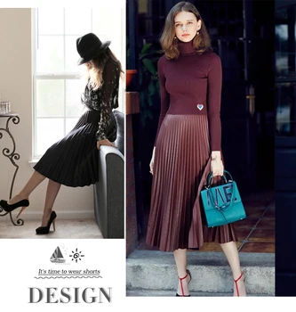 Móda S -10 XL Jar jeseň fashion vysoko kvalitnej PU skladaný sukne dlhé maxi kožené sukne ženy vintage čierna sukňa