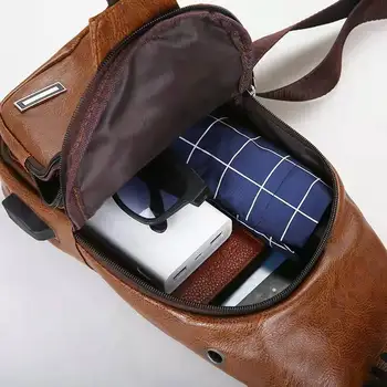 Nepremokavé pánske USB Hrudníka Taška Dizajnér Mužov Messenger Crossbody Package PU Kožené Tašky cez Rameno Balíku Cestovných, Pás Taška