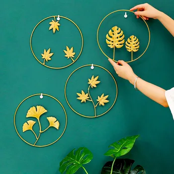 Nordic Ginkgo List Wall Dekor Ornament Železa Svetlo Luxusné Gold Palm Javorový List Visí Obývacia Izba Pozadí Domáce Dekorácie