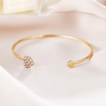 Nová Zlatá Farba Crystal Srdce Náramky & Bangles Otvorte Nastaviteľné Pulseira Pulsera dámske Módne Štýlové Šperky Bijoux Dievča