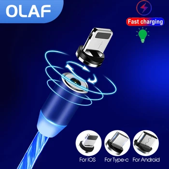 OLAF Magnetické Kábel Usb Typu C Kábel Rýchle Nabíjanie Vodič Svetelné USB-C Nabíjačka, Dátový Kábel Pre Iphone Huawei P40 Xiao Samsung