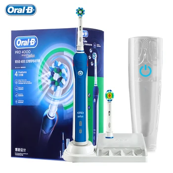 Oral-B Pro 4000 Elektrické Nabíjateľná Kefka Ultrazvukové 3D Smart Bielenie Zubov Kefkou pre Dospelých Škvŕn, Odstránenie Oral-B Tryska
