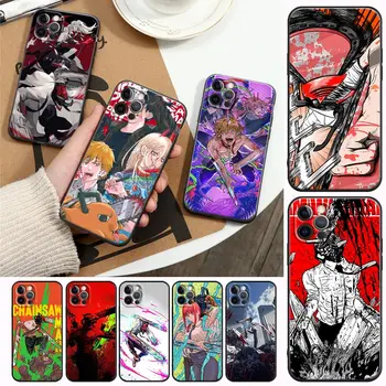 Reťazová píla Muž Anime, Comics Telefón Prípade iPhone14 13 12 11 Pro Max 8 7 SE XR XS Plus jemný Čierny Silikónový Kryt Fundas Coque Shell