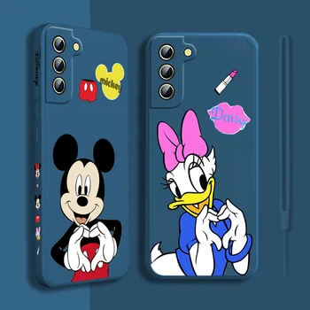 Roztomilý Mickey Minnie Telefón puzdro Pre Samsung Galaxy S22 S21 S20 FE S10 Poznámka: 20 10 Ultra Lite Plus Kvapaliny Vľavo Lano Funda Zadný Kryt