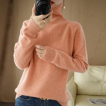 S-XXL Vysoký golier príležitostné voľné cashmere sveter dámy s dlhým rukávom pletené veľká vlna sveter nový pulóver značky FRSEUCAG