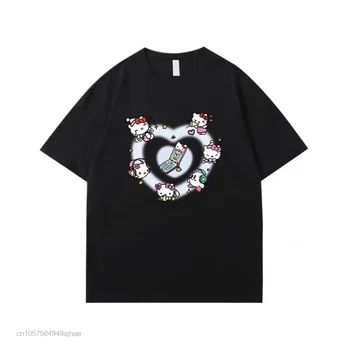 Sanrio Bavlnené Oblečenie, Krátke Sleeve T-shirt 2022 Lete Nové Kreslené Hello Kitty Roztomilý Vytlačené kórejský Top Fashion Tričko Ženy Tees