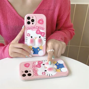 Sanrio Hello Kitty 3D Štipku Roztomilý Prípade Iphone 11 12 13 14 Plus Pro Max Shoft Shockproof Ochranný plášť Kawaii Estetický Kryt