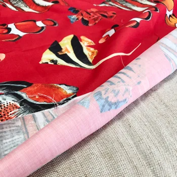 Talianske Luxusné Značky Ryba Vytlačené Červenej látky na Šaty DIY Oblečenie Tkaniny Veľkoobchod Handričkou Na Meter Diy Šijací Materiál