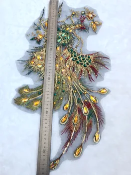 Veľké Zlaté Phoenix Páva Korálkové Oka Škvrny Nášivka Pre Večerné Šaty Diy Oblečenie, Dekorácie, Doplnky Opráv Plavidiel