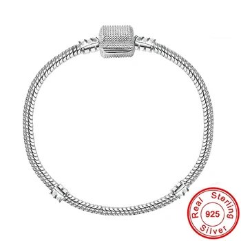 Vyhlásenie Strieborná farba 925 3 mm Základné Had Reťazca Nosenie Náramku DIY Charms Korálky, Náramky & Prívesky pre ženy Originálne Šperky