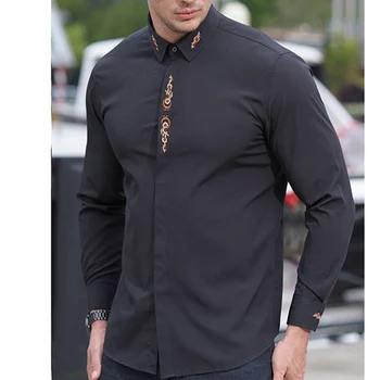 Vysoká kvalita plus veľkosť 12XL jeseň zima jar mužov výšivky, kvetinové formálne tričko dlhý rukáv šaty office drahé tričko 70
