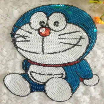 Vyšívané appliqued žehlička na škvrny na oblečení cartoon Doraemon flitrami sa s tým vyrovnať, oblečenie DIY Motív Nášivka železa-na