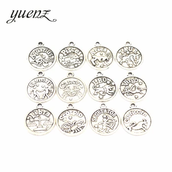 YuenZ 12pcs Antique silver farba 20*17 mm Kolo Disk Celých Dvanásť Zverokruhu Charms DIY Súhvezdí na Výrobu Šperkov a Doplnkov
