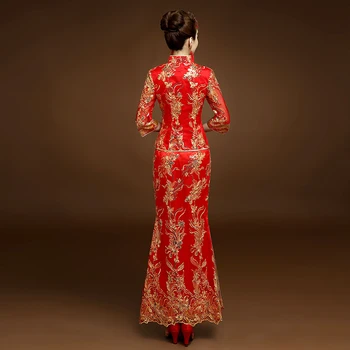 Červená Tradičnou Show nevesta Výšivky cheongsam ženatý vyhovuje čínsky štýl, svadobné formálne šaty žena Overseas Chinese Qipao